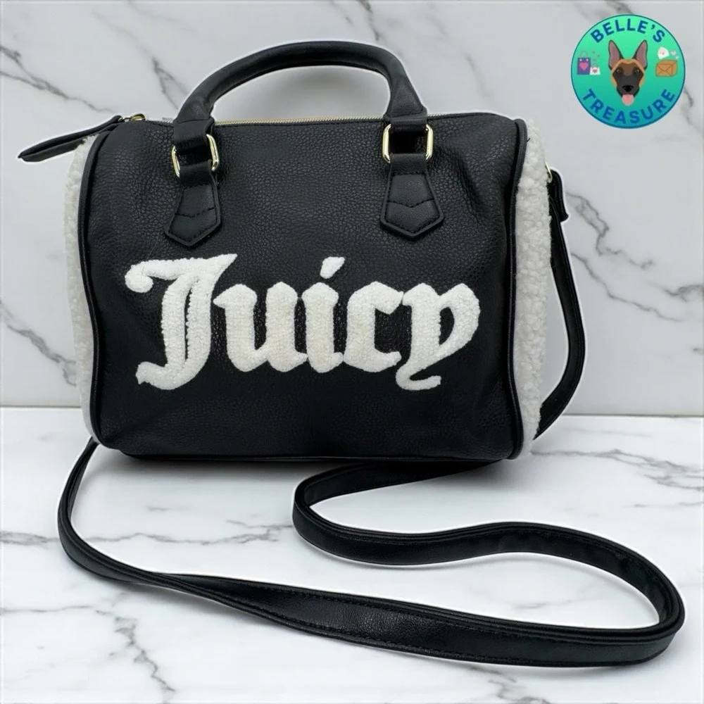 Juicy‎ Couture Sherpa Faur Fur Speedy Flashback Satchel Crossbody Bag Purse Y2K